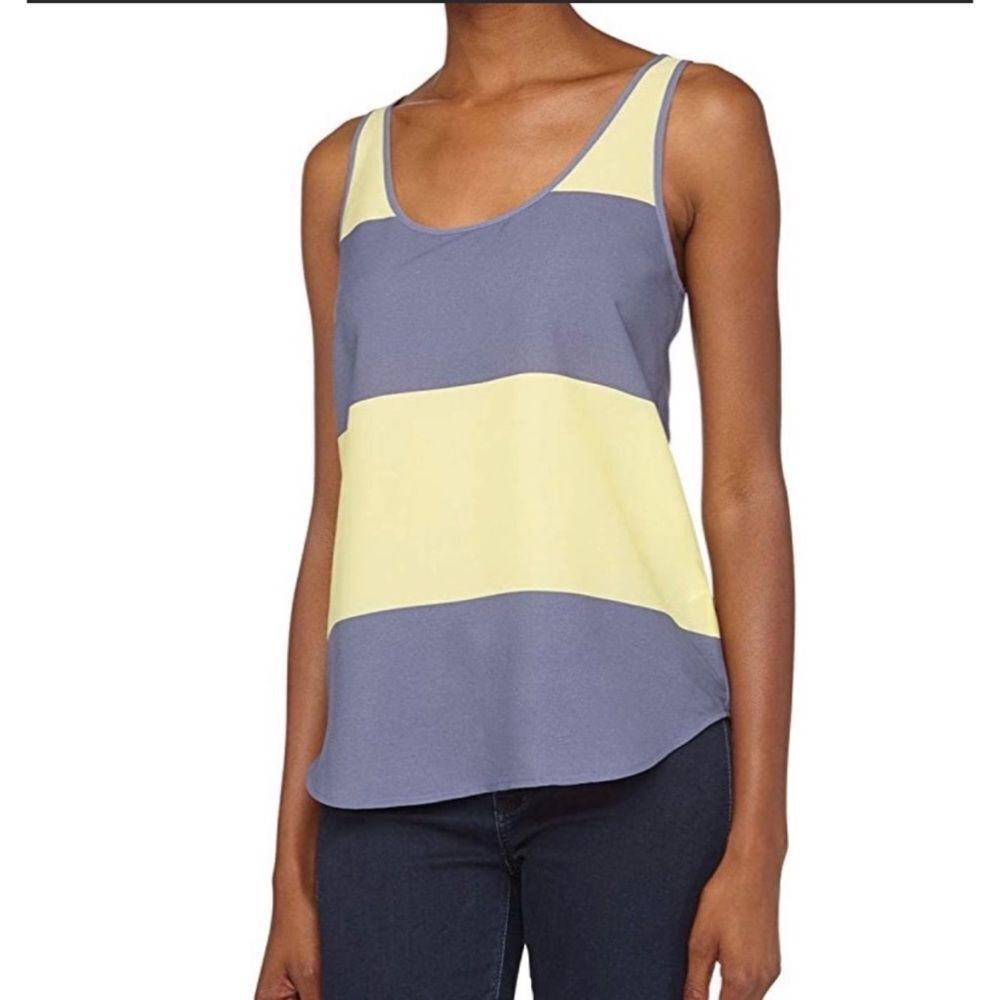 French Connection Sheer Yellow Blue Striped Tank Top Shirt Size 6